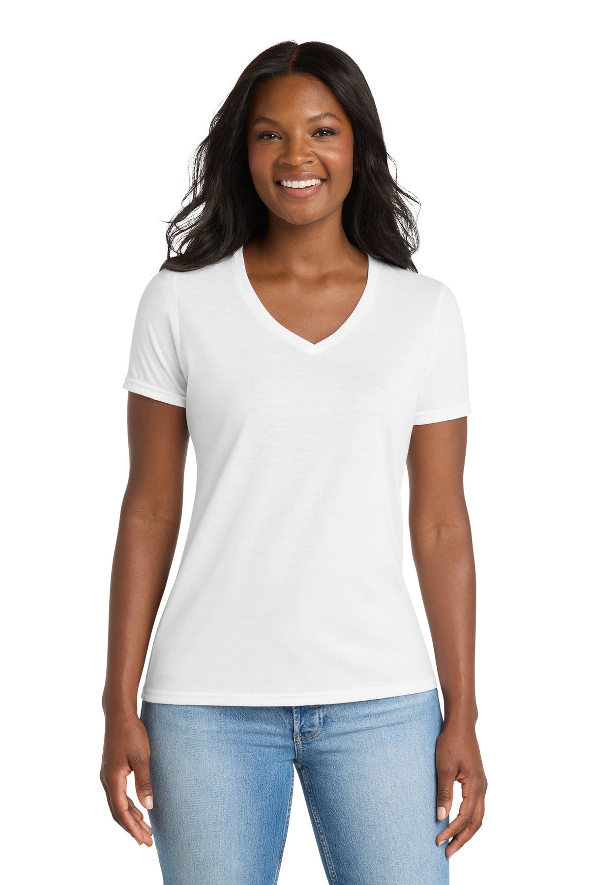Port & Co Women's Performance Blend V-Neck Tee. LPC381V