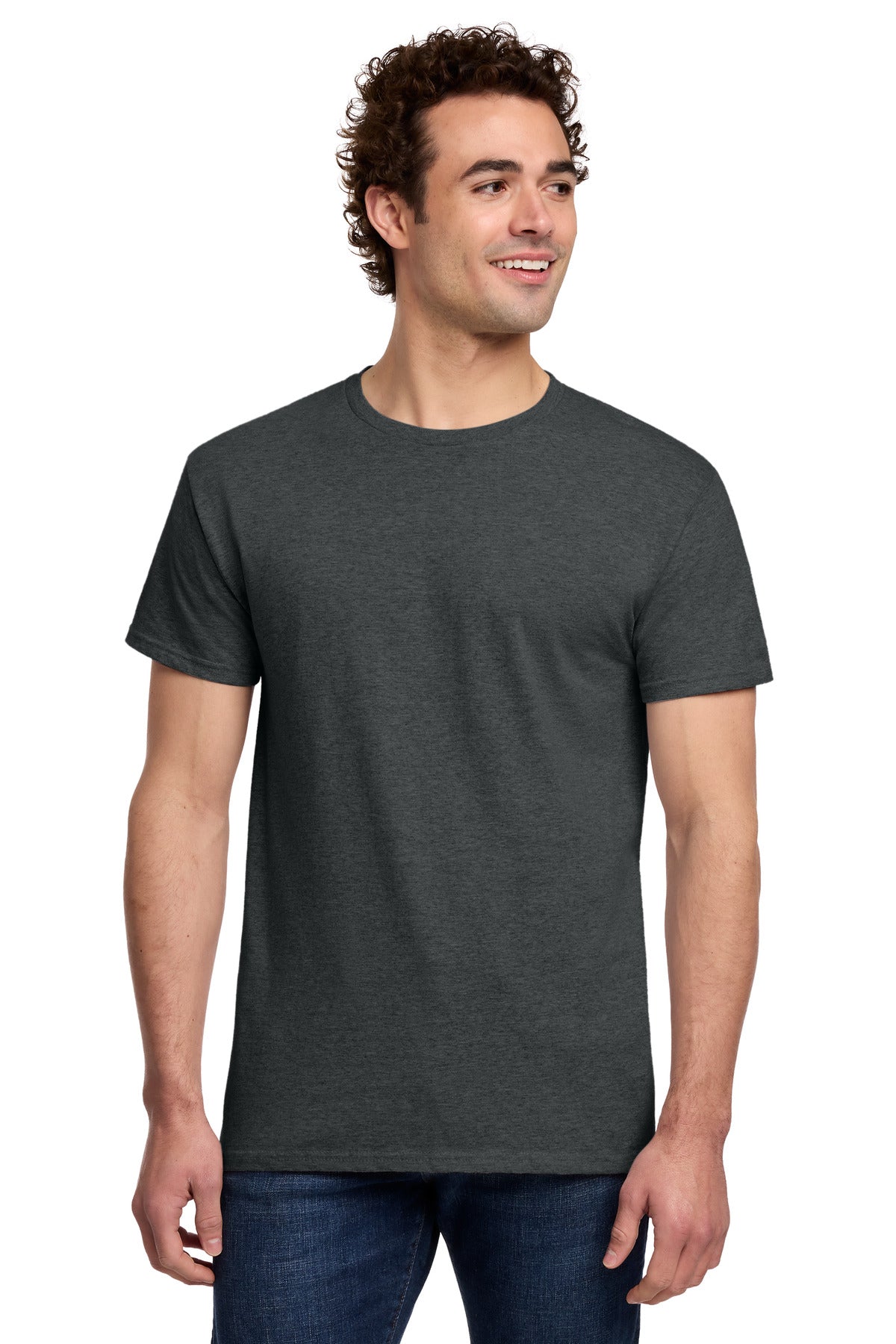 Gildan Light Cotton Tee 3000 - Heather Dark Grey - front model view