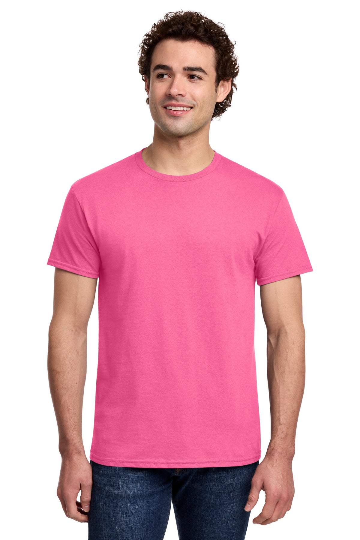 Gildan Light Cotton Tee 3000 - Safety Pink - front model view