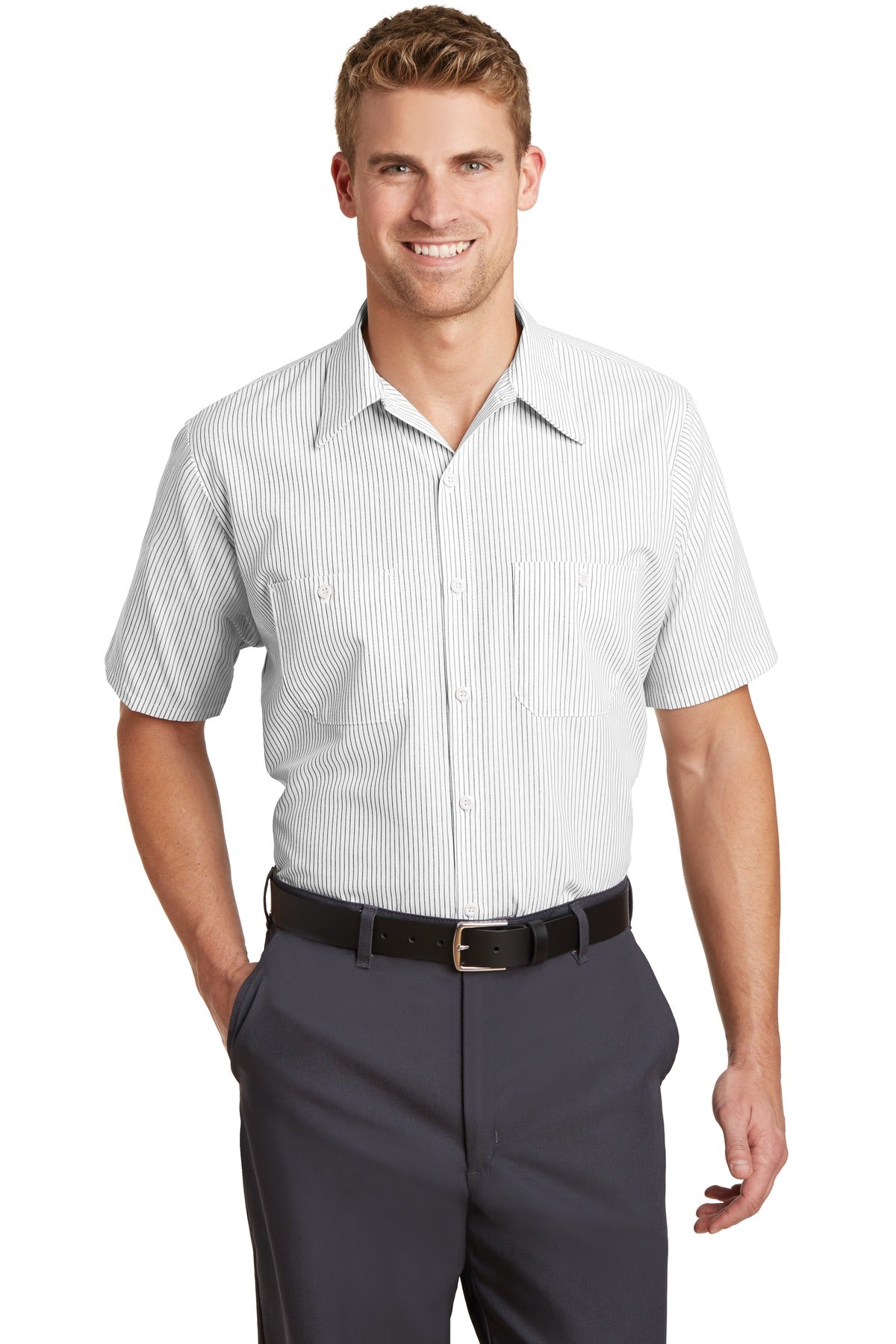 Red Kap   Short Sleeve Striped Industrial Work Shirt.  CS20