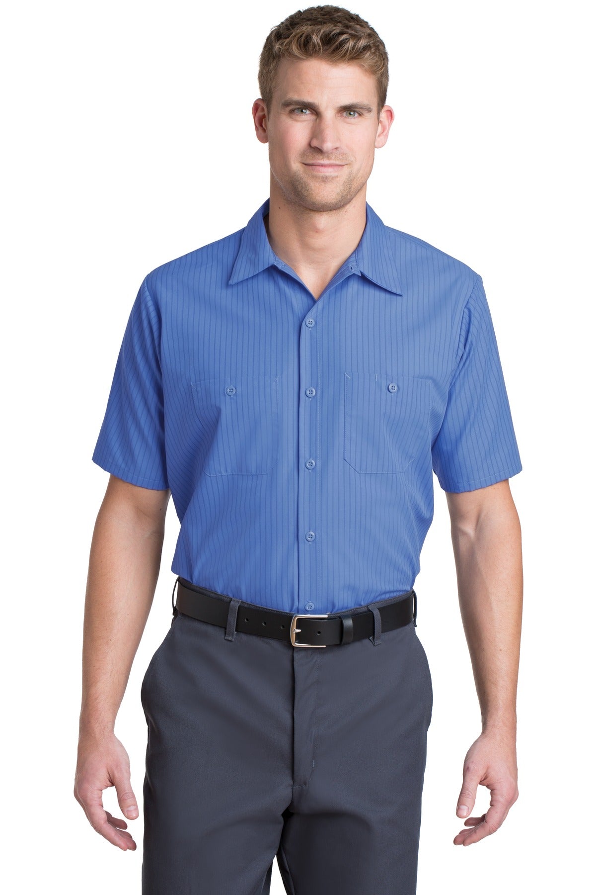 Red Kap   Short Sleeve Striped Industrial Work Shirt.  CS20