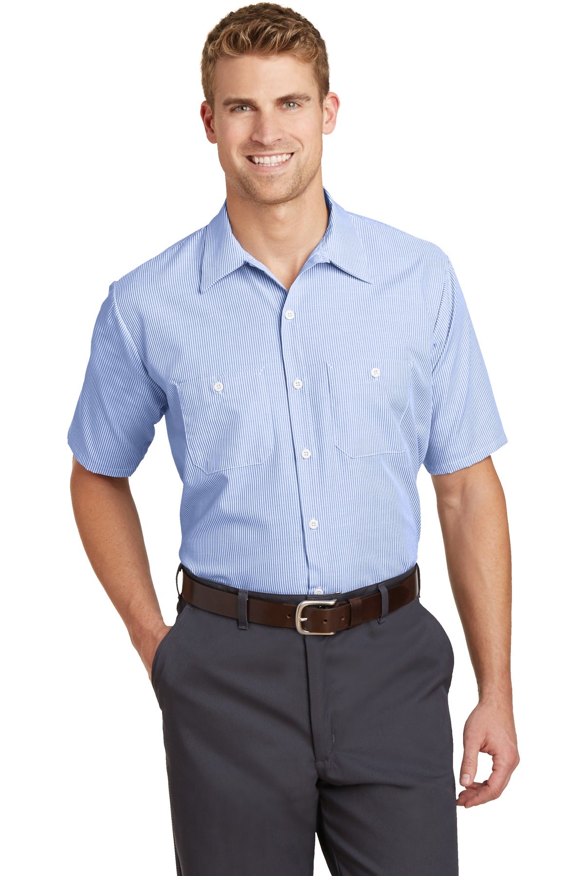 Red Kap   Short Sleeve Striped Industrial Work Shirt.  CS20