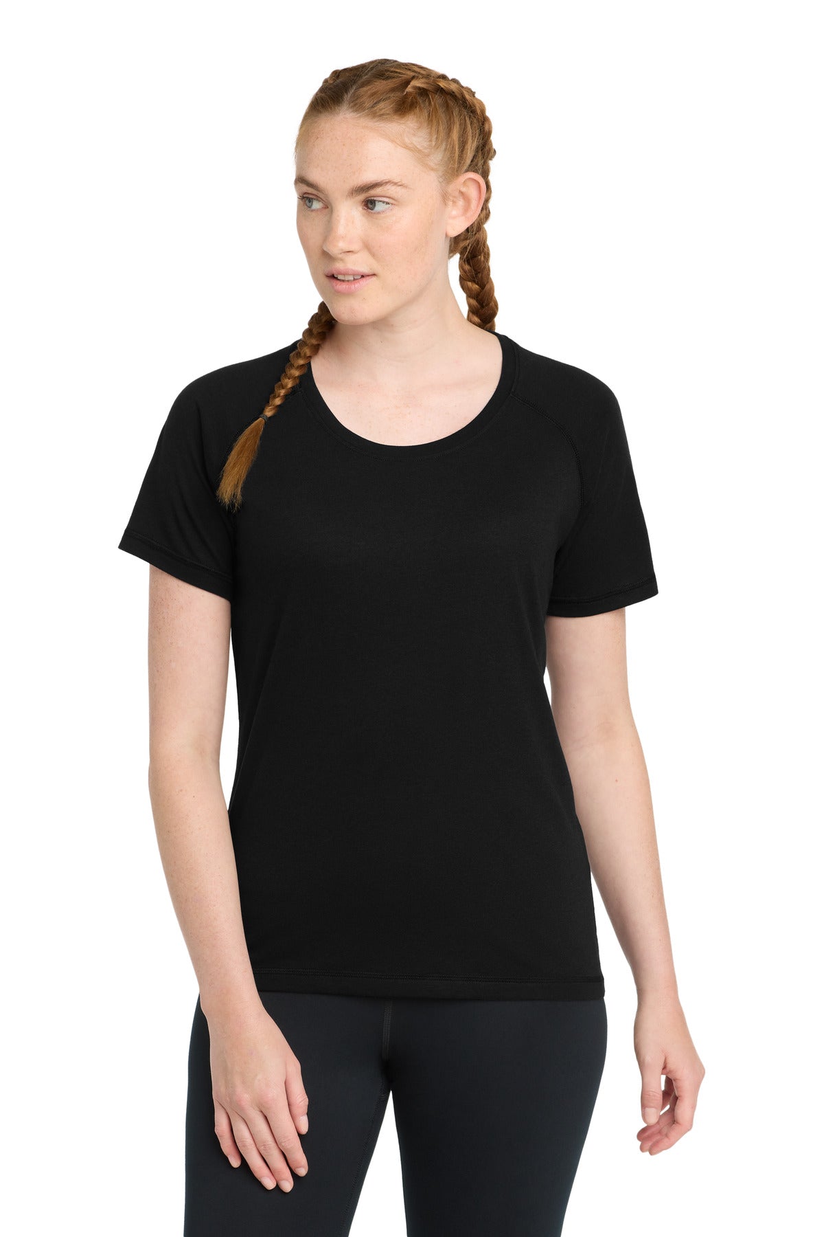 Sport-Tek    Women's PosiCharge    Tri-Blend Wicking Scoop Neck Raglan Tee. LST400