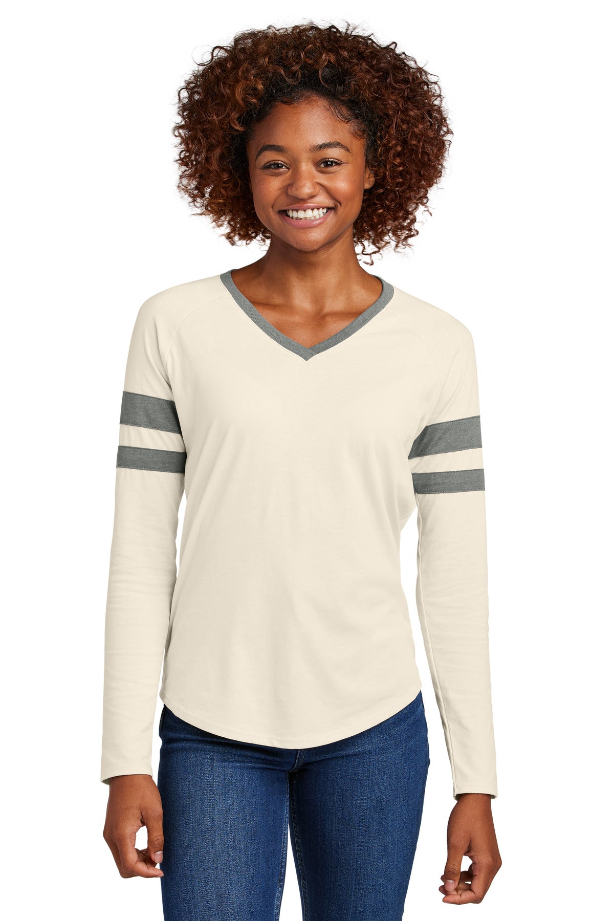 Sport-Tek   Women's Halftime Stripe Long Sleeve V-Neck Tee LST6043