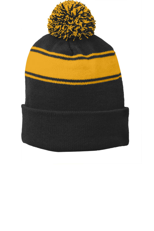 Sport-Tek   Stripe Pom Pom Beanie.  STC28